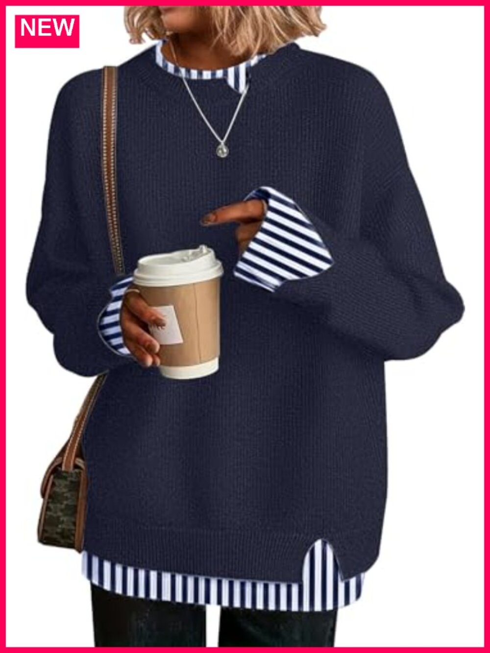 Womens Oversized Cut-Out Sweater Crew Neck Long Sleeve Pullover